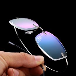 Frame Flexible Ultralight Rimless Memory Titanium Magnetic Reading Glasses for Men and Women Presbyopic Eyeglasses Strength +1.0~+4.0