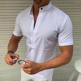 Men's Casual Shirts Men Shirt Short Sleeve Stand-up Collar Breathable Fashion Solid Colour Summer Tops For Daily Wear Streetwears