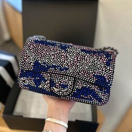 25C Rhinestone Double Flap Women Designer Shoulder Bag Multi Color Patchwork Luxury Handbag Underarm Shopping Crossbody Silver Hardware Adjustable Chain Sacoche