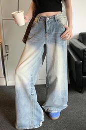 Women's Jeans Retro Women Straight Loose Wide Legs High Waisted Hip Hop Washed Old Of Broken Hole Design American Style In Long