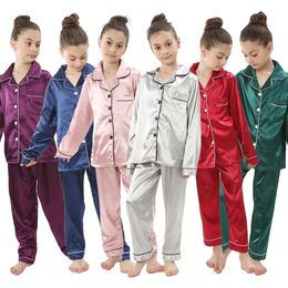 Summer Autumn Children Clothes Pyjama Set Stain Silk Soft Solid Colour Comfortable Kids Girls Boys Pyjamas Sleepwear Suit 240408