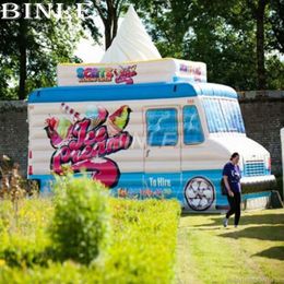 4mLx3mWx3.5mH (13.2x10x11.5ft) Customised mobile portable giant inflatable ice cream truck stand pop up car tent for advertising