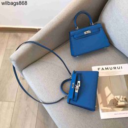 Totes Women Handbag KY high-end and energetic electric light blue bag cowhide one shoulder portable mini bag