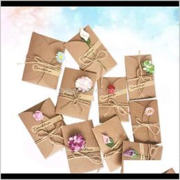 Cartões de festa de evento suprimentos festivos home garden10pcs vintage kraft papel saudando DIY Flor seca Obrigado por mãe professora amigos FA