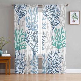 Curtain Summer Marine Organisms Coral Blue Duck Green Grey Sheer Curtains For Bedroom Living Room Voile Window Tulle Drapes