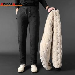 Pants Winter Mens Pants Male Warm Proof Thermal Trousers Loose Zip Pockets Thicken Fleece Sweatpants Men Jogger Black Work 7XL