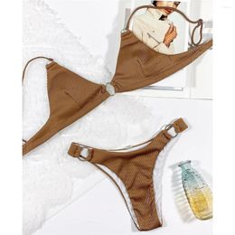 Women's Swimwear Sexy Ribbed High Leg Cut Bikini Women Female Swimsuit Two-pieces Set Padded Bather Bathing Suit Swim K3138