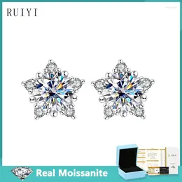 Stud Earrings 925 Sterling Silver Star 1CT Luxury Moissanite Diamond Snowflake Earring For Women Girl Anniversary Gifts Jewellery