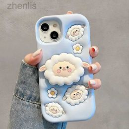 Cell Phone Cases Cute Sheep Folding Stand Holder Case For iPhone 15 13 14 12 Pro Max 11 14promax Soft Silicone Lamb Bracket Back Cover Fundas d240424