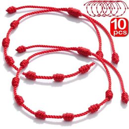 Beaded 10PCS Handmade 7 Knots Red String Bracelet For Couple Protection Good Luck Amulet for Success Rope Braided Bracelet Jewelry Gift 240423