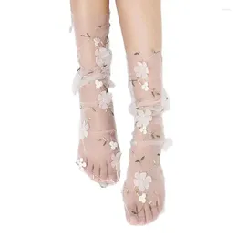 Women Socks Summer Ultra-thin Transparent For Ladies Breathable Floral Lace Sweet Flower Mesh Calcetines Mujer