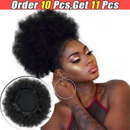 Chignon Drawstring Bun African American Huge Chignon Bun Hair Pieces Silky Afro Black Big Bigger Piano Colour with Clip Short Kinky Curly