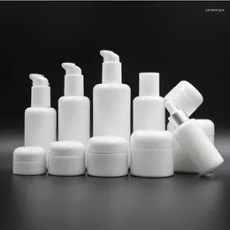 Storage Bottles 50pcs/lot 40ml 100ml 120ml 200ml White Ceramic Refillable Travel Glass Bottle Pump Lotion For Cosmetic Packing