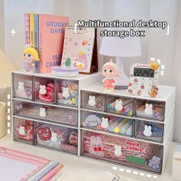 Bins Cute Desktop Storage Box Organiser Creative Rabbit Transparent Drawer Storage Box Stackable Student Stationery Organiser Rack