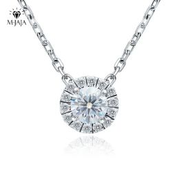 Necklaces MJAJA Moissanite Necklace 0.5ct/1ct D Colour Round Cut Pendant 18K White Gold Plated Adjustable 925 Sterling Silver Fine Jewellery