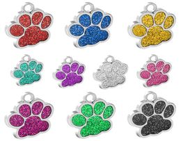 Whole 60pcslot Glitter Paw Pet ID Tags Stainless Steel Personalised Puppy Cat ID Tag For Small Dogs and Cats Engraved5991496