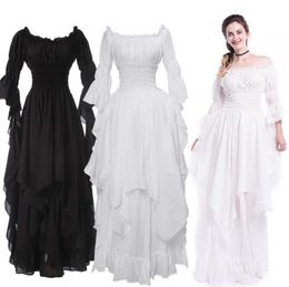 Vintage Victorian Medieval Dress Renaissance Black Gothic Dress Women Cosplay Halloween Costume Prom Princess Gown Plus Size 5XL G5105390