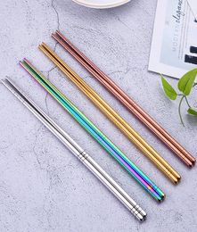 Glossy Titanium Plated Chopsticks Stainless Steel Nonslip Golden Chopsticks Blue Rose Gold Black Rainbow Square Chopsticks6529114