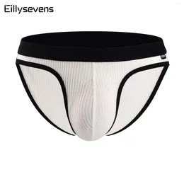 Underpants Men Threaded Fabric Panties Sexy Solid Splicing Mid Waist Classic Simple Brief Comfy Soft Breathable