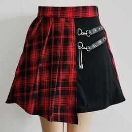 Womens Harajuku Punk Irregular Mini Pleated Skater Skirt Asymmetric Cutout High Waist Hip Hop Clubwear gothic harajuku skirt 240418