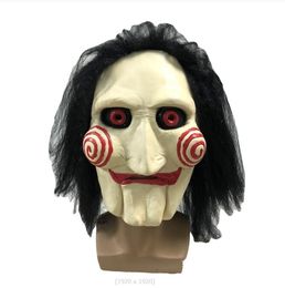 Movie Saw Chainsaw Massacre Jigsaw Puppet Masks with Wig Hair Latex Creepy Halloween Horror Scary mask Unisex Party Cosplay Prop 2024424