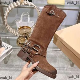 Shoes Boots Harness Belt Buckled Cowhide Leather Biker Knee Chunky Heel Zip Knight Square Toe Ankle Booties Women Luxury Designer Factory 961