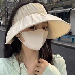 Berets Summer Empty Top Sun Hats For Women Wide Brim Wrinkle UV Protection Cap Lady Outdoor Beach Sports Tennis Running Sunscreen Caps