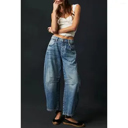 Women's Jeans Fashion Street Style Wide-leg Baggy Mid-low Waist Washed Ankle-Length Pants Women Streetwear