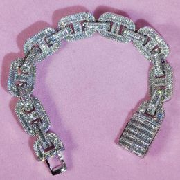 Link Bracelets Iced Out 5A Zircon T Square Coffee Bean Pig Nose Bracelet Men & Women Silver Gold Colour Cuban Chain Hip-Hop Jewellery