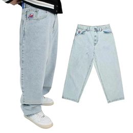 Polar Big Boy Jeans Y2K Hip Hop Cartoon Embroidered Retro Blue Baggy Pants Mens Womens Gothic High Waist Wide Leg Trouser 240420