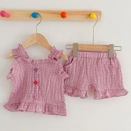 Clothing Sets Baby Girl Summer Clothes Set Soft Ribbed Cotton Bosyuit Shorts Costume Toddler 2Pcs Fashion Ruffle Camisole Bloomers