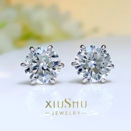 Earrings 2 Carat Imitation Diamond Round Earrings Small Fashion Sterling Silver Needle Colour Fast 925 High Carbon An