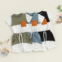 Clothing Sets Toddler Kids Baby Boys Summer Clothes Contrast Color Short Sleeve Pocket T-shirts Tops High Waist Shorts Tracksuits