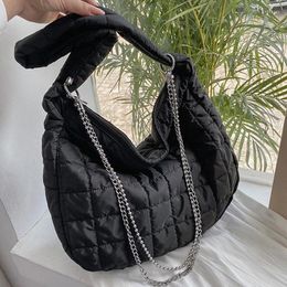 Shoulder Bags Travel Down Fabric High Capacity Female 2024 Summer Simple Casual Trend Luxury Fashion Chain Handbag Black White