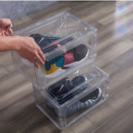 Bins Fashion Shoe Box Magnetic Suction High Light Transmission Transparent Basketball Shoe Box Foldable Sneaker Storage Box Shoe Rack