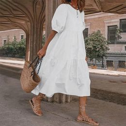 M L Casual Bohemian Holiday Dress for Women Clothing 2024 Summer Short Sleeve Loose Beach Sundress Female Vacation Vestido Robe 240419