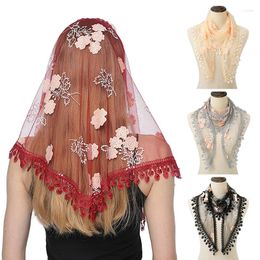 Scarves Flower Tassel Triangle Scarf Women Gauze Headscarf Elegant Ladies Shawl High-quality Lace Breathable Wedding