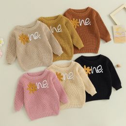 Sweaters ma&baby 624m Newborn Infant Baby Girl Sweater Flower Letter Pattern Long Sleeve Knitwear Pullover Fall Spring Winter Clothing