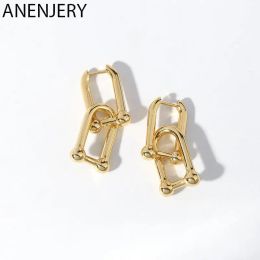 Earrings ANENJERY Silver Colour Oval Hoop Earrings for Women Hoop French Gold Earrings Fine Jewellery Wholesale