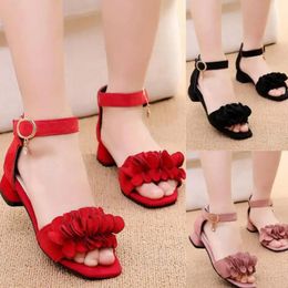 Summer Kids Leather Shoes Girls Wedding Dress Children Princess Flower Sandals For Casual Dance Flat 240415