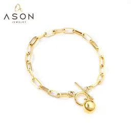 Charm Bracelets ASONSTEEL Gold Color Vintage Stainless Steel Bracelet Ball Pendant Toggle Clasp For Women Man Thick Bangle Fashion Jewelry