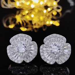 Stud Earrings 2024 Luxury Flowers Silver Colour Korean Women For Lady Anniversary Gift Jewellery Wholesale Valentine's Day E5674