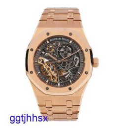 AP Classic Wrist Watch Royal Oak Series 15407OR Rose Gold Hollow Double Pendulum Watch Men's Fashion Leisure Business Sports Mechanical Watch