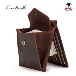 Clips CONTACT'S Short Men Money Clip Oil Nubuck Cow Leather Wallets for Men Retro Money Case with Credit Card Slot Small Coin Pocket