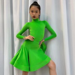 Stage Wear Fashion Kids Performance Dancing Cloth Green Latin Dance Competition Dress Chlidren'S National Standard Ballroom 9954