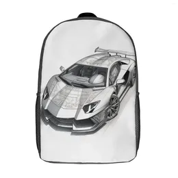 Backpack Luxury Sports Car Pencil Drawing Schematics University Backpacks Student Leisure High School Bags Quality Big Rucksack