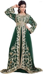 Party Dresses Green Moroccan Caftan Evening Long Sleeves Prom Gowns Lace Appliques Muslim Wedding Dress EV184