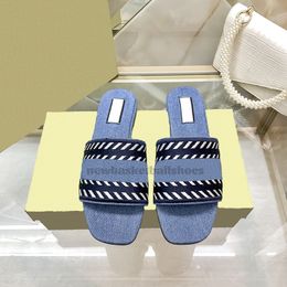2024 Luxury Womens Slippers Designer Sandals Denim Blue Casual Flat Shoes platform Summer Fall Mules Script logo Denim Slide sandals women slides men shoe size 35-41