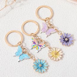 Keychains Pretty Flowers Colourful Butterfly Plants Flying Insect Key Rings For Women Girls Friendship Gift Handmade Jewellery