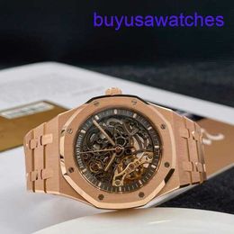 AP Calendar Wrist Watch Royal Oak Series 15407OR Rose Gold Hollow Double Pendulum Watch Men's Fashion Causal Business Sports Mechanical Watch